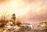 Andreas Schelfhout Skaters On A Frozen River painting